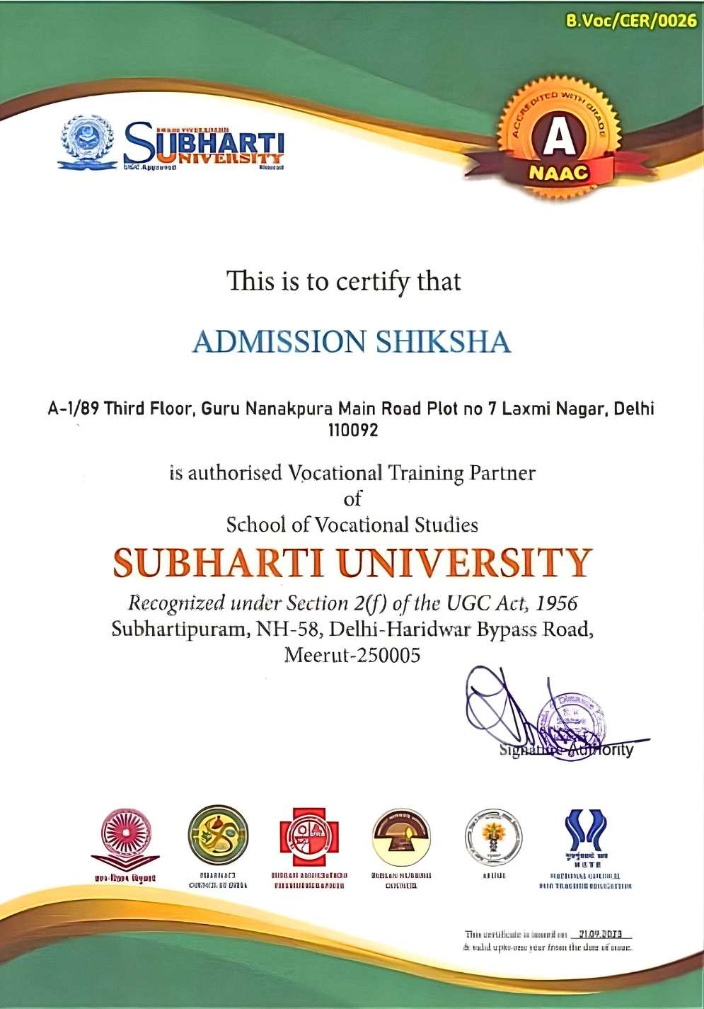 Subharti University Authorisation Letter